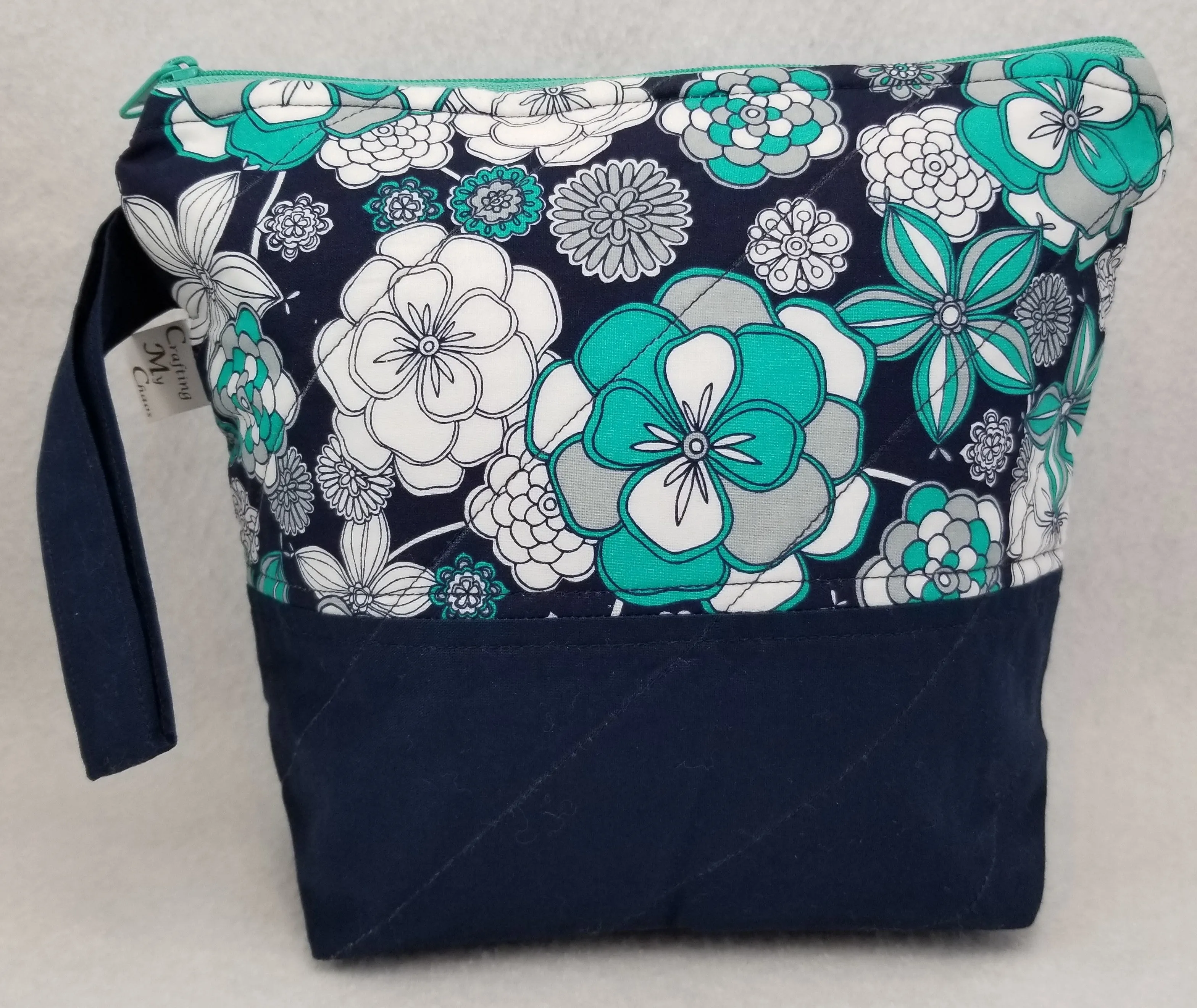 Navy Flowers - Project Bag - Small