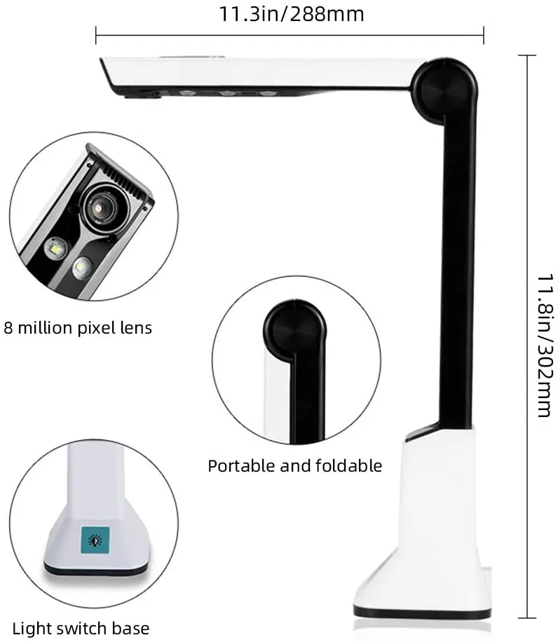 New AOUSTHOP USB Document Scanner, Portable High-Definition Scanner Real-time Projection,Camera&Video Recording,OCR English A4 Format Bound Document, Teacher Business Live Demo Web Conference