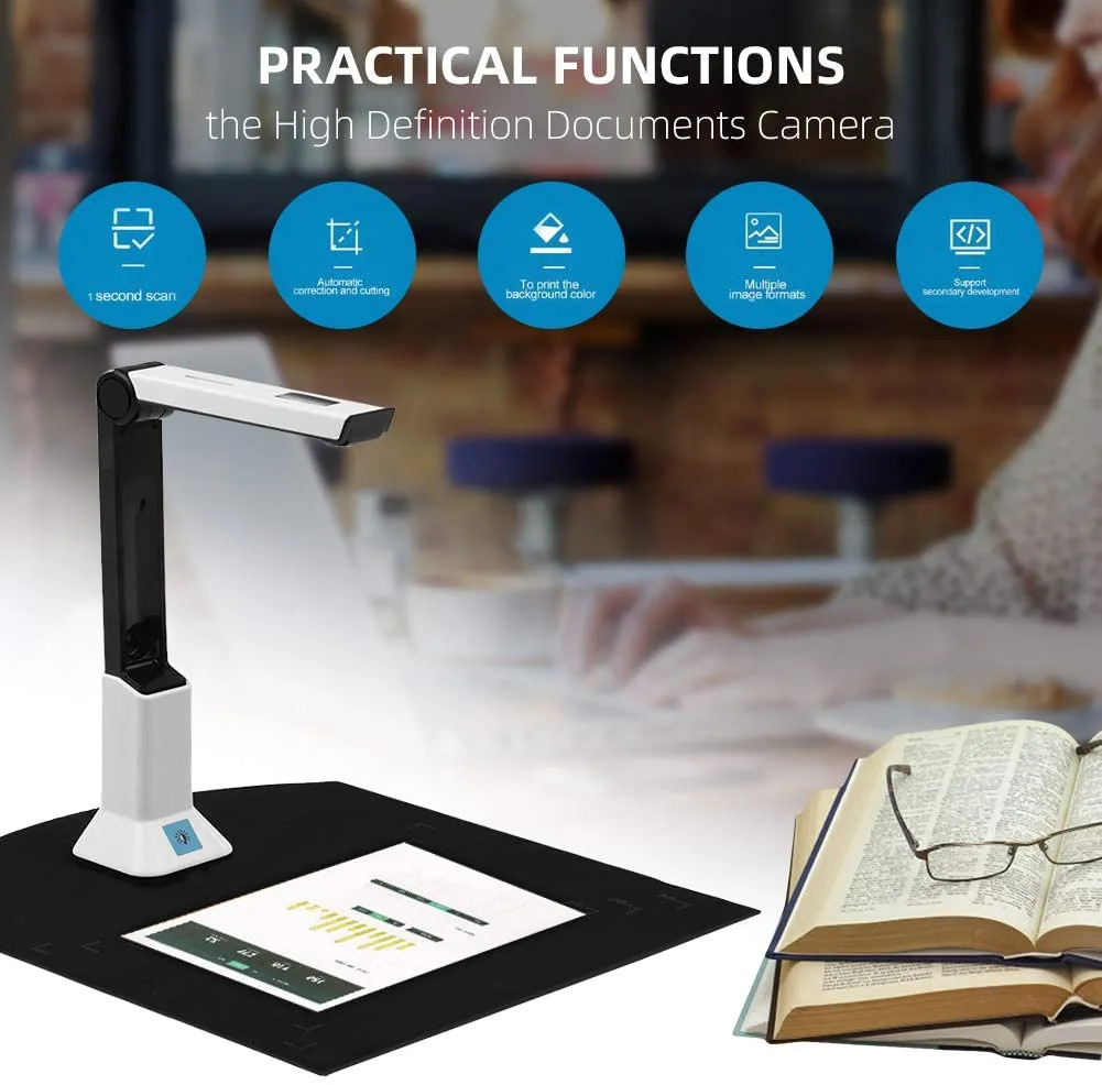 New AOUSTHOP USB Document Scanner, Portable High-Definition Scanner Real-time Projection,Camera&Video Recording,OCR English A4 Format Bound Document, Teacher Business Live Demo Web Conference