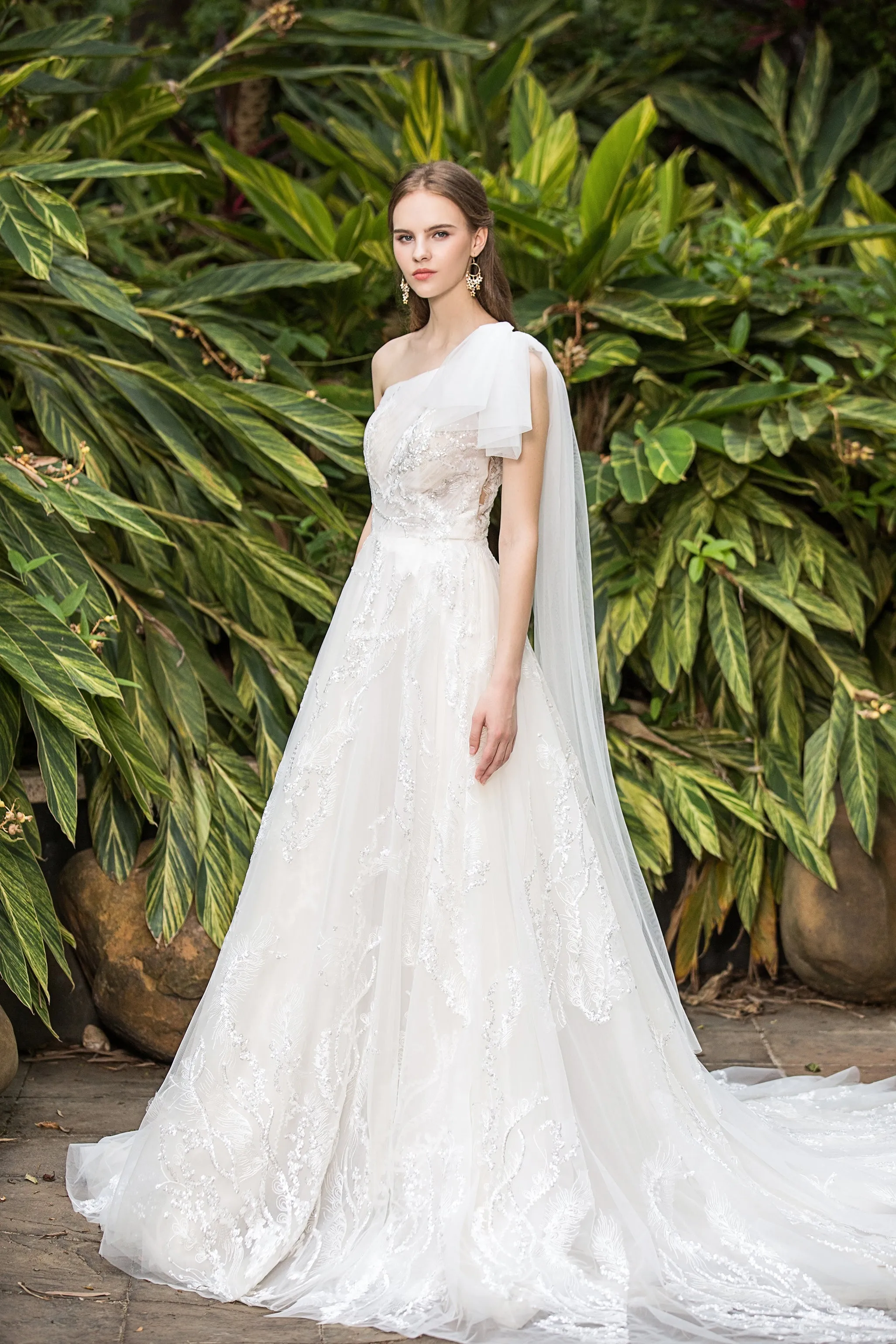 Nissa - Selena Huan French Sequin embroidery lace one-shoulder ribbon ballgown dress