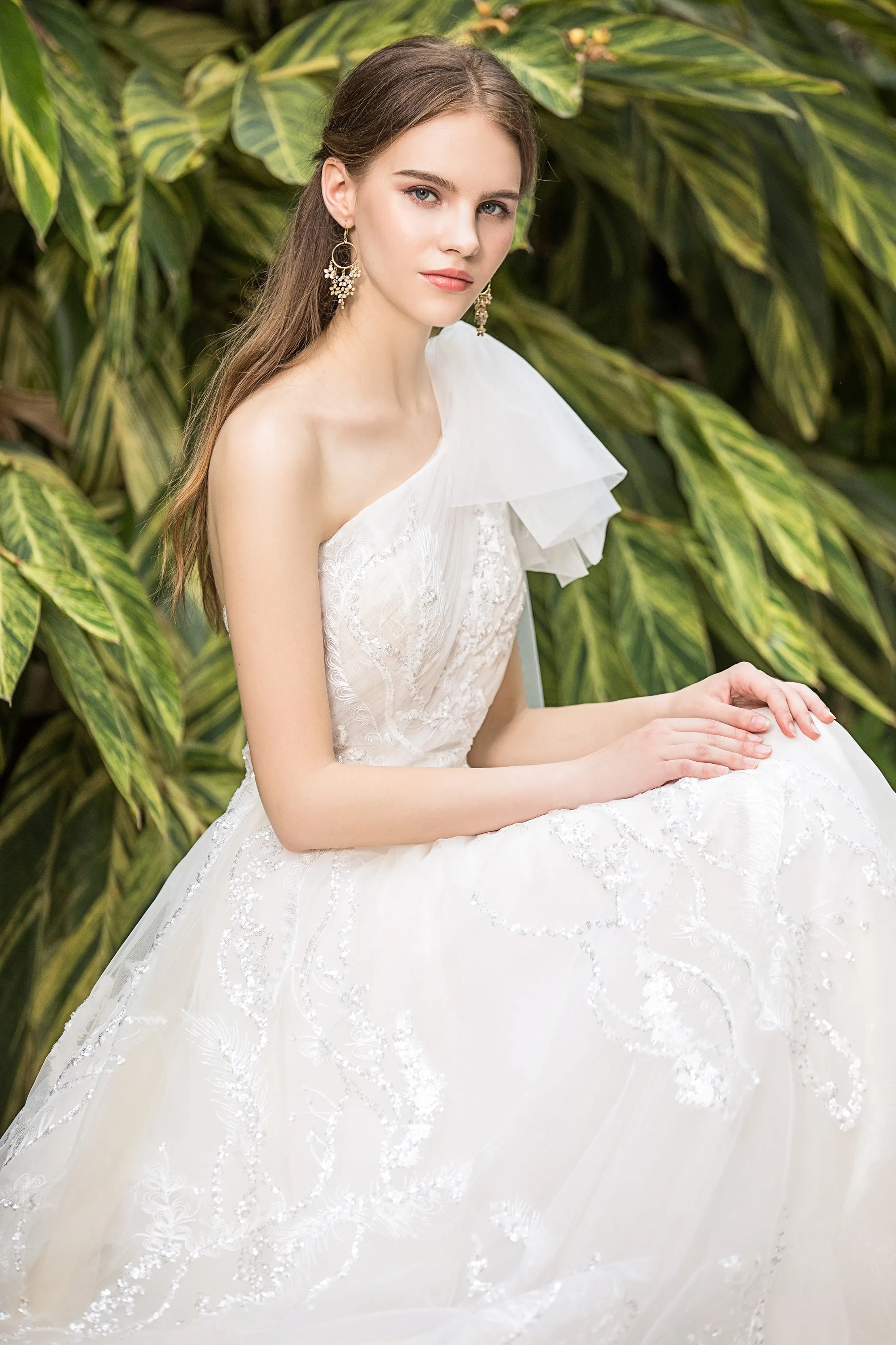 Nissa - Selena Huan French Sequin embroidery lace one-shoulder ribbon ballgown dress