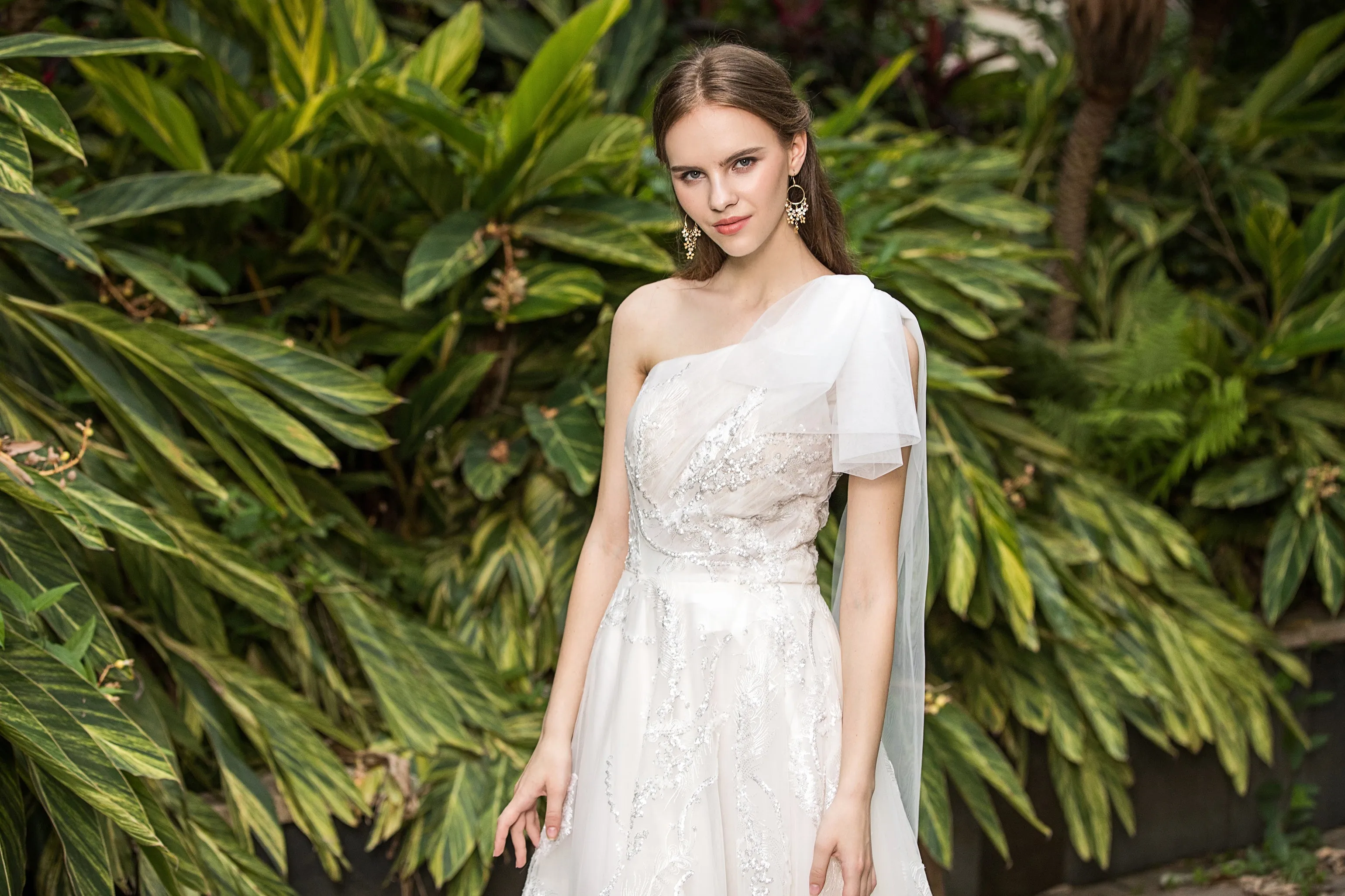 Nissa - Selena Huan French Sequin embroidery lace one-shoulder ribbon ballgown dress