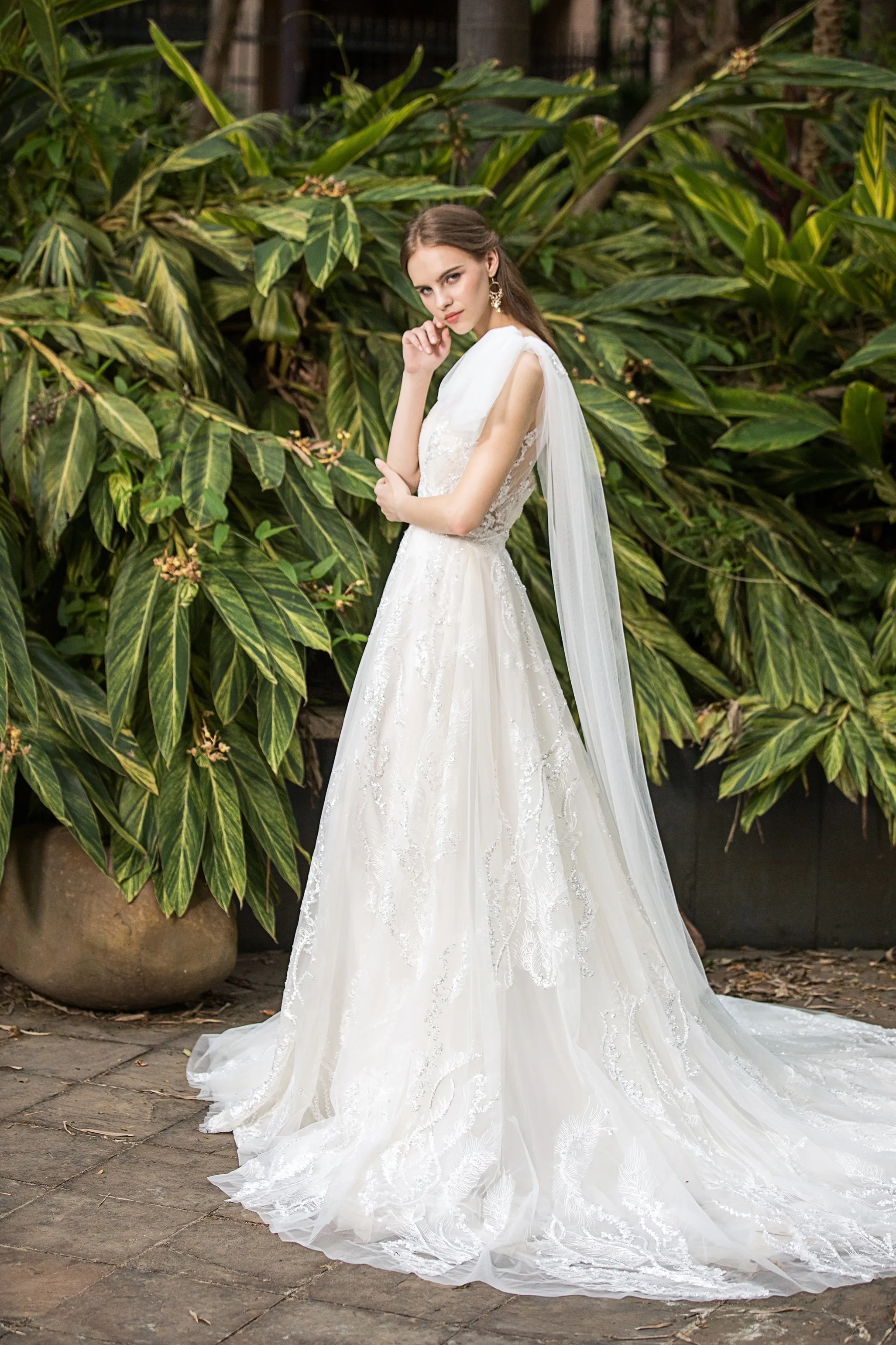 Nissa - Selena Huan French Sequin embroidery lace one-shoulder ribbon ballgown dress
