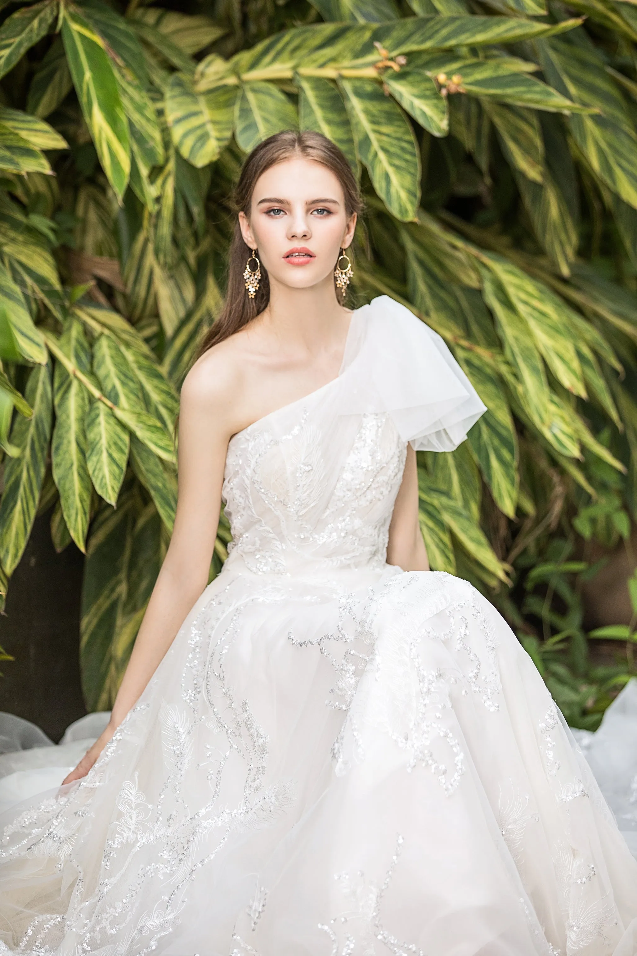 Nissa - Selena Huan French Sequin embroidery lace one-shoulder ribbon ballgown dress