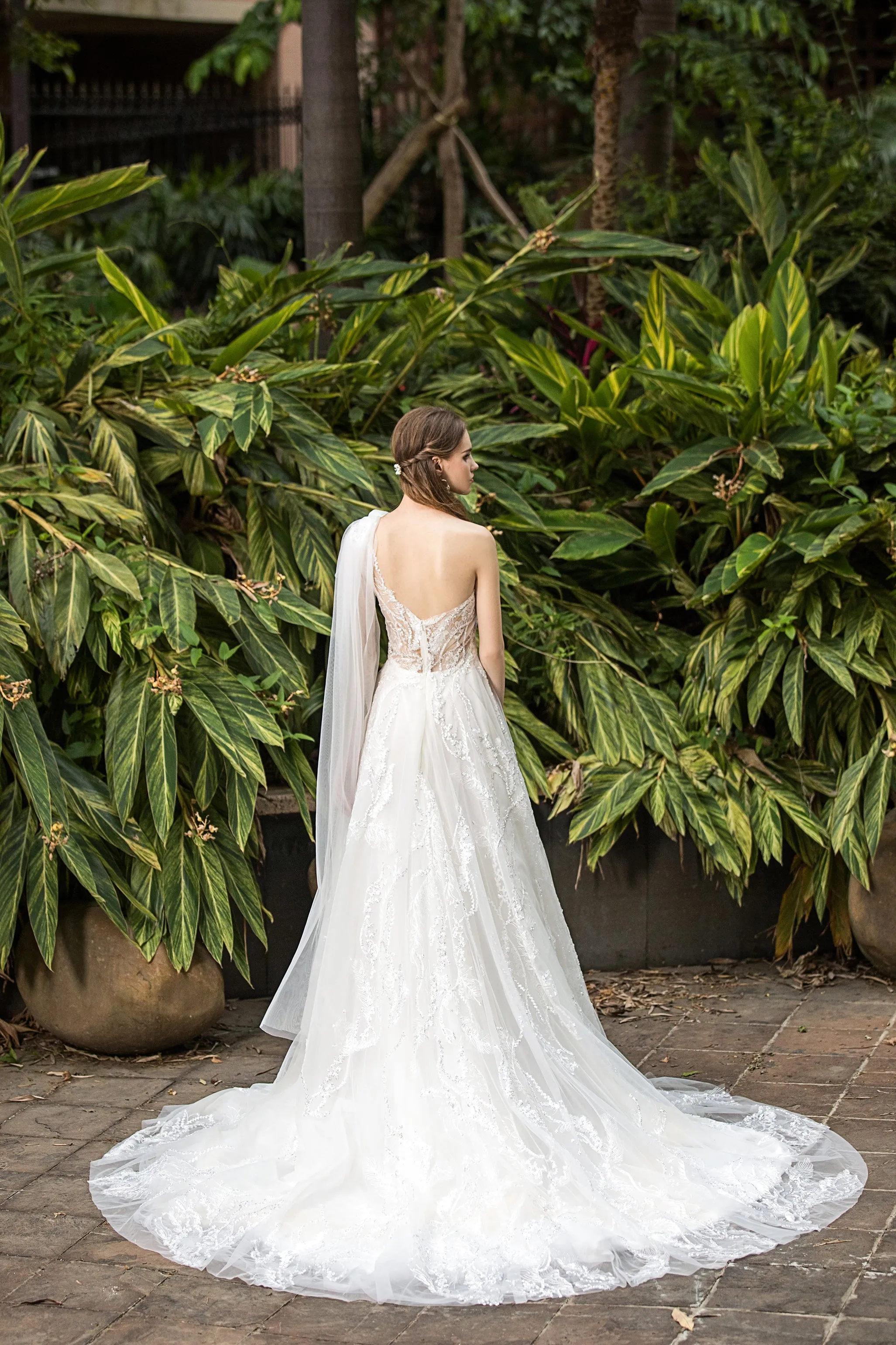 Nissa - Selena Huan French Sequin embroidery lace one-shoulder ribbon ballgown dress