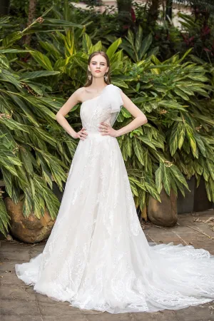 Nissa - Selena Huan French Sequin embroidery lace one-shoulder ribbon ballgown dress
