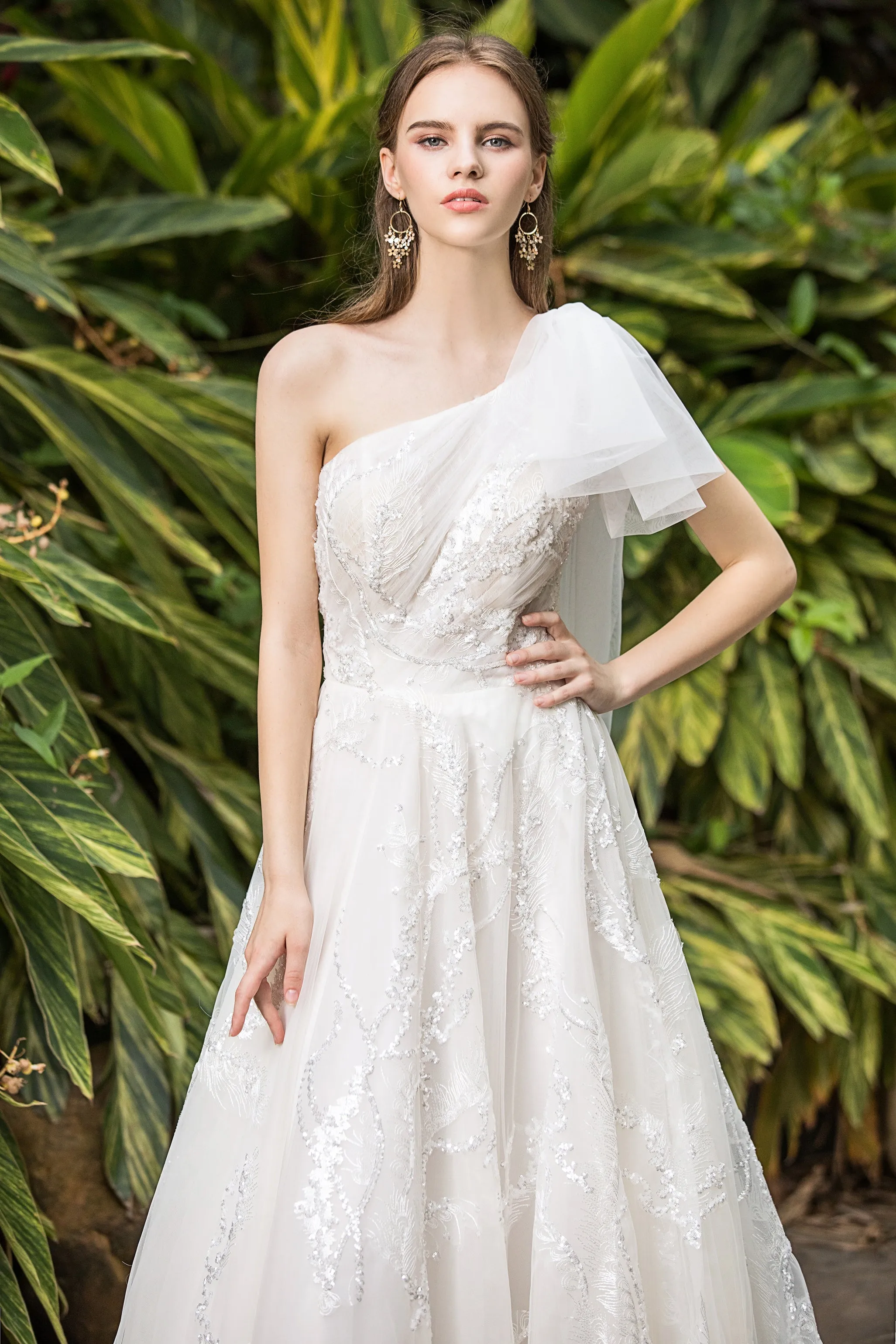 Nissa - Selena Huan French Sequin embroidery lace one-shoulder ribbon ballgown dress