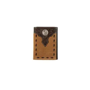 Nocona Mens Trifold Style Wallet Floral Overlay Roughout Tan