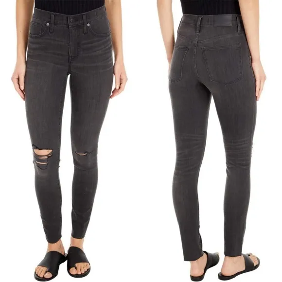NWT Madewell 9&quot; Mid-Rise Skinny Jeans distressed Black Sea 31