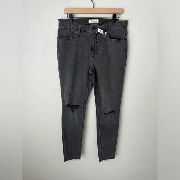 NWT Madewell 9&quot; Mid-Rise Skinny Jeans distressed Black Sea 31