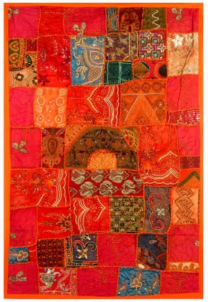 Old Sari Beaded Tapestry - Red Passion