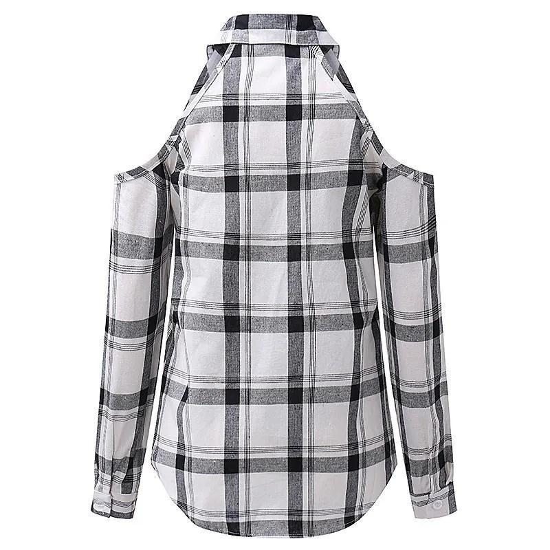Open Shoulder Plaid Shirt