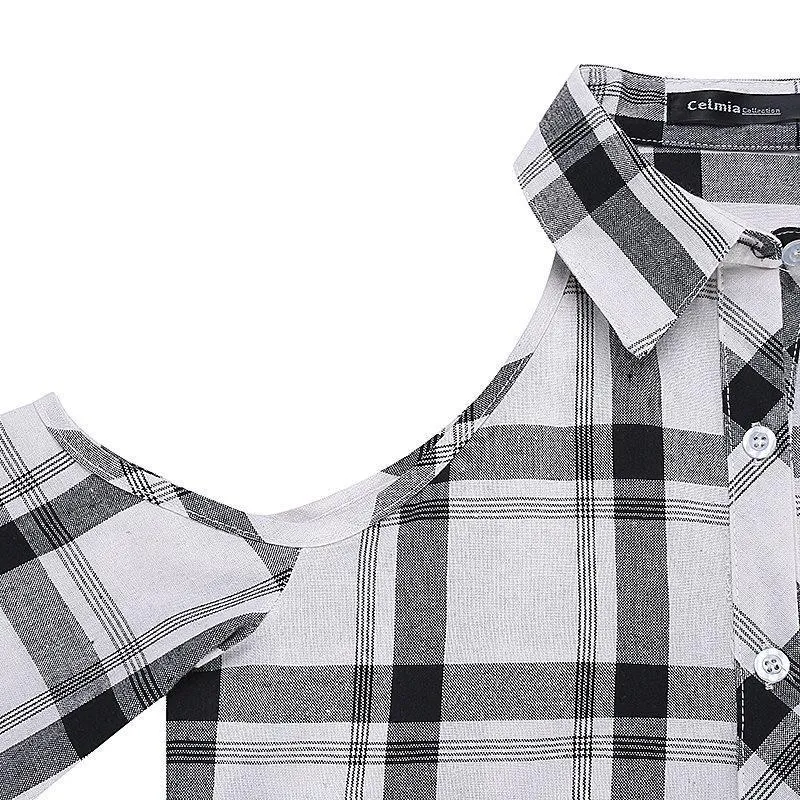 Open Shoulder Plaid Shirt