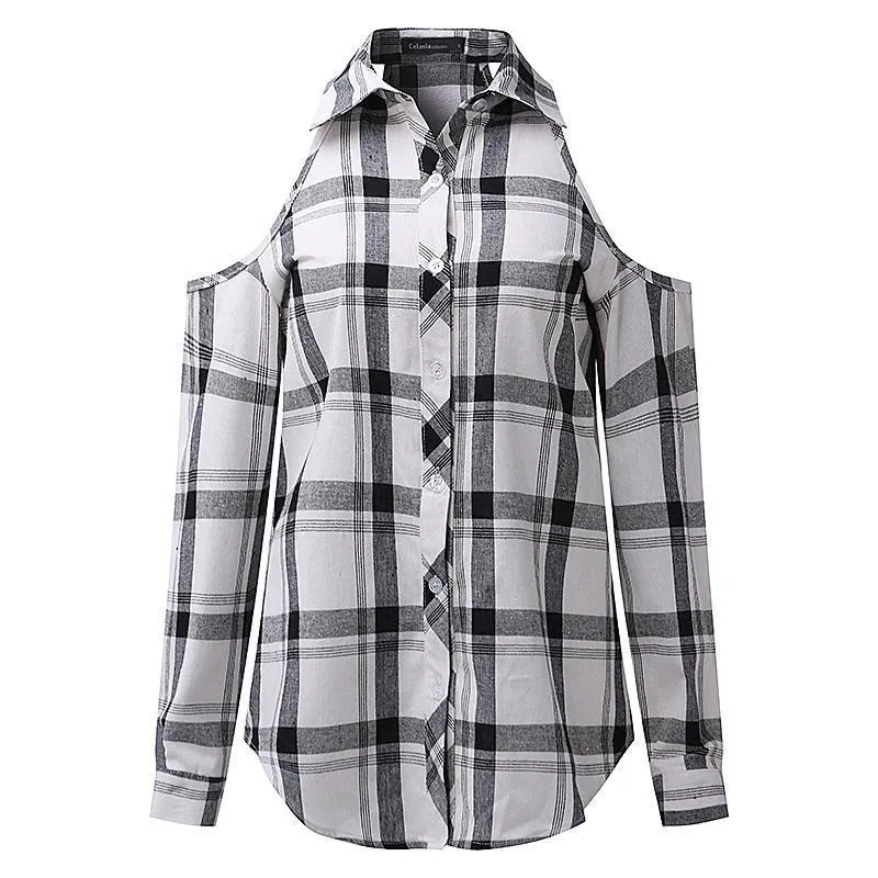Open Shoulder Plaid Shirt