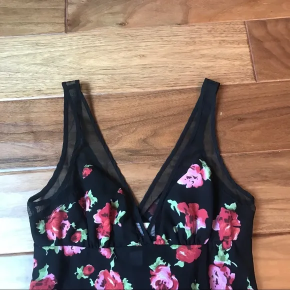 Oscar de la Renta Black Floral Lingerie Nightie