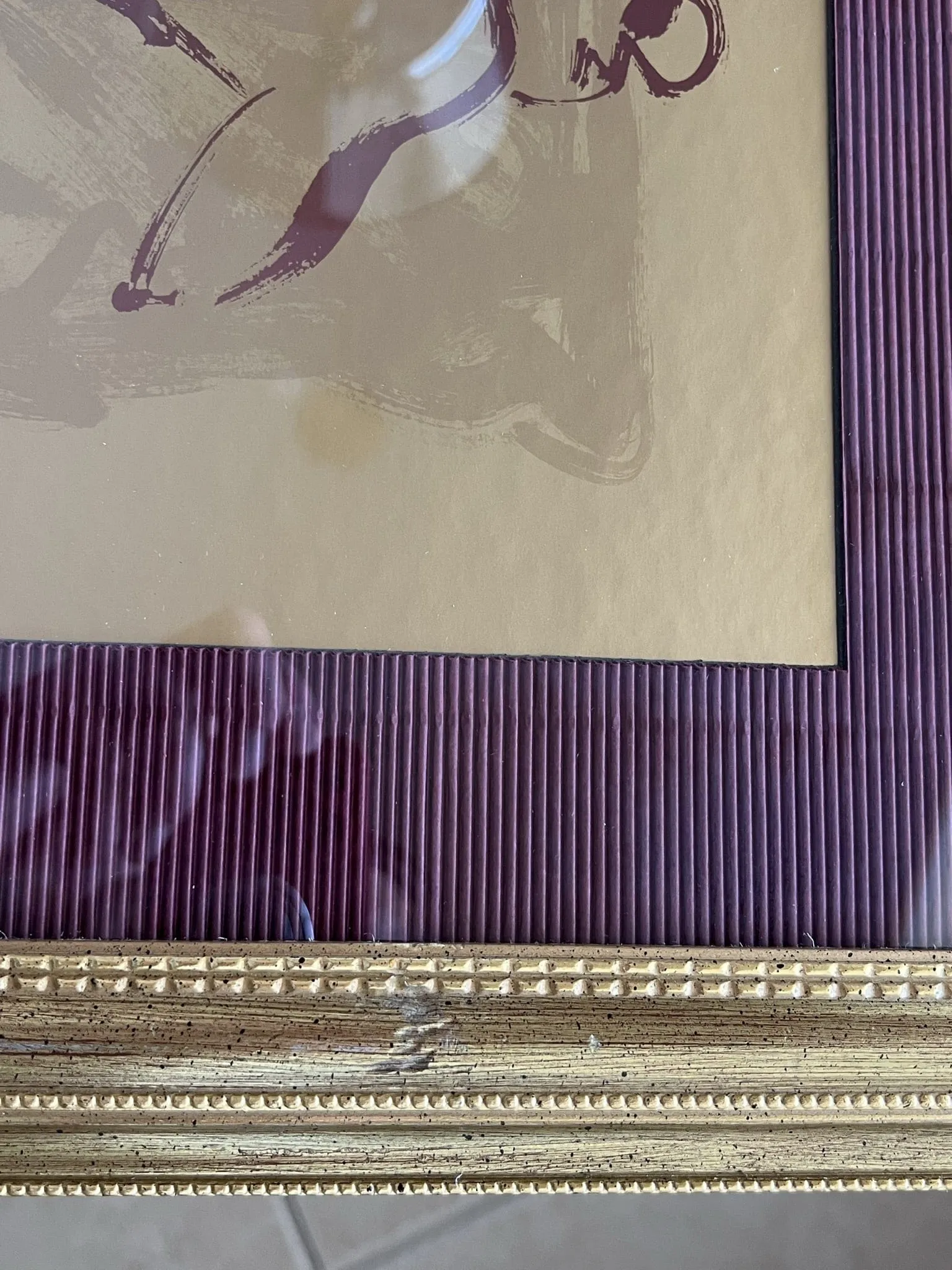 Pair Framed Square Modern Gold Burgundy Nude Wall Hangings, Print on Foil
