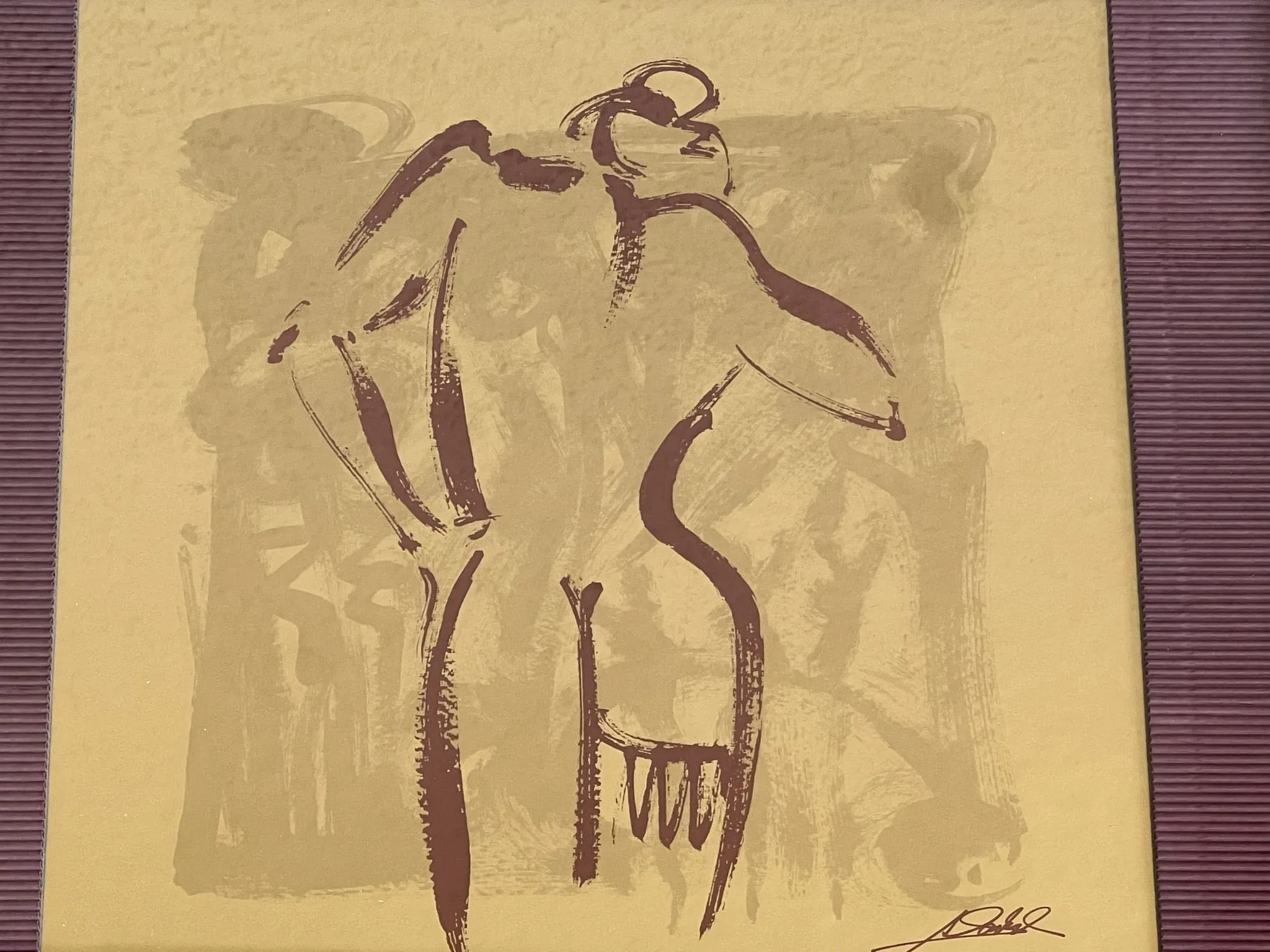 Pair Framed Square Modern Gold Burgundy Nude Wall Hangings, Print on Foil