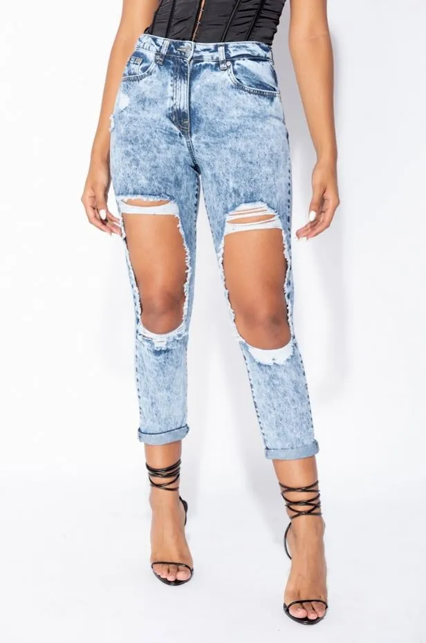 PARISIAN EXTREME DISTRESSED HIGH WAIST BOYFRIEND JEAN