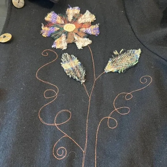 Parsley &amp; Sage Black w/Patchwork flowers Wool Jacket Size L