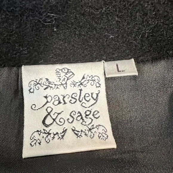 Parsley &amp; Sage Black w/Patchwork flowers Wool Jacket Size L