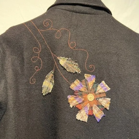 Parsley &amp; Sage Black w/Patchwork flowers Wool Jacket Size L