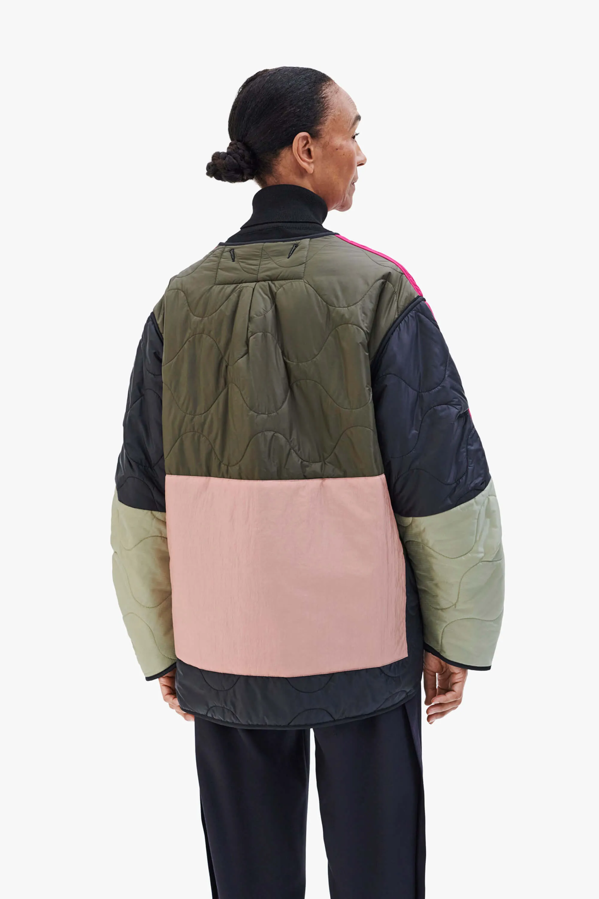 Patchwork Cropped Quilt Jacket - Fuchsia / Pale Sage