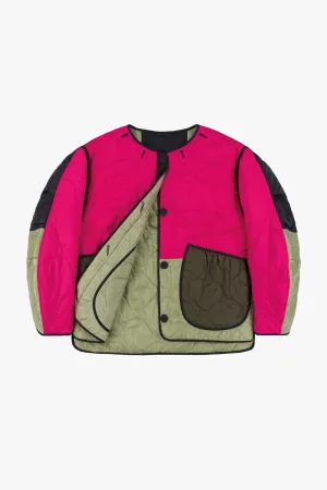 Patchwork Cropped Quilt Jacket - Fuchsia / Pale Sage