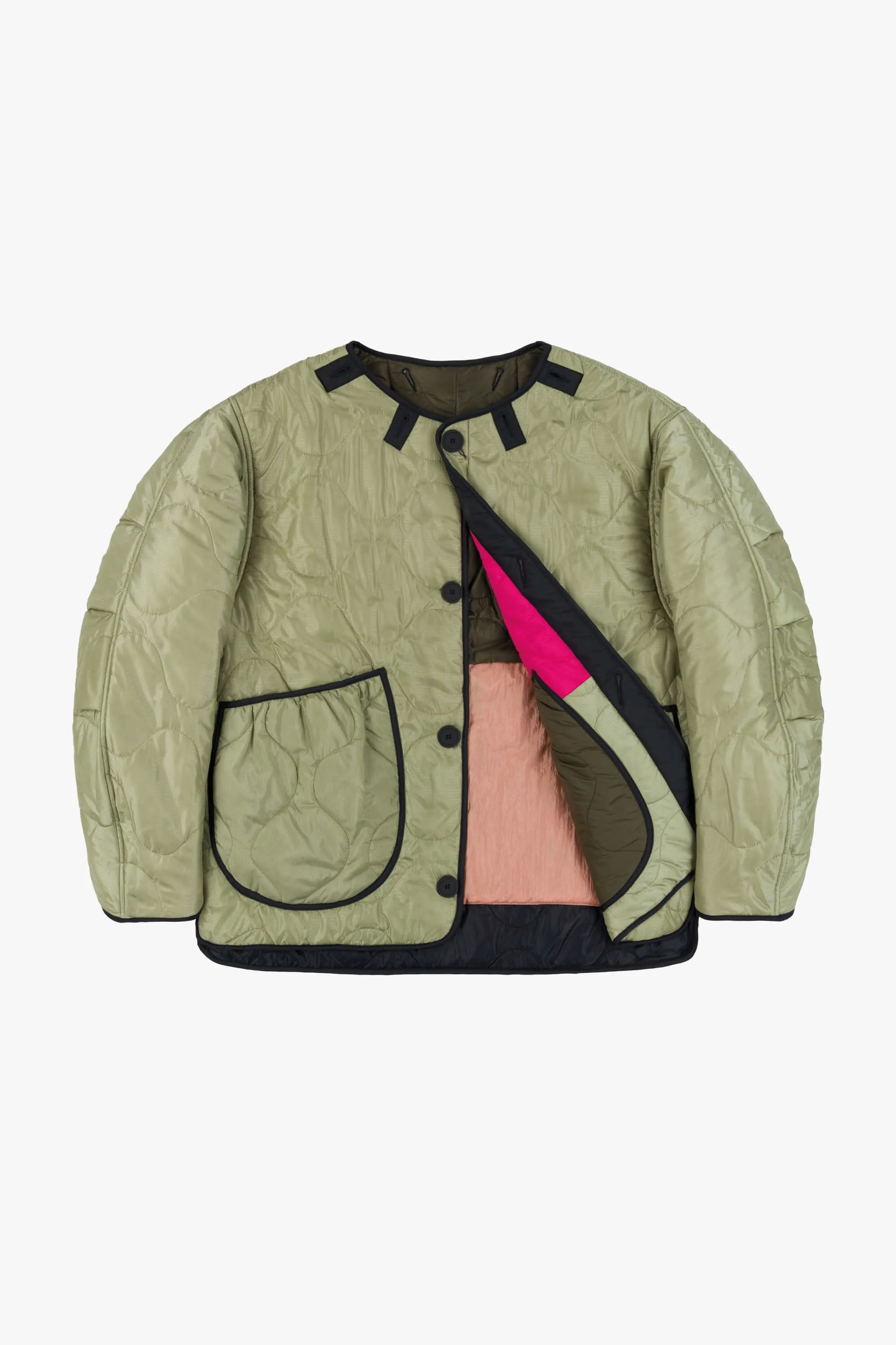 Patchwork Cropped Quilt Jacket - Fuchsia / Pale Sage