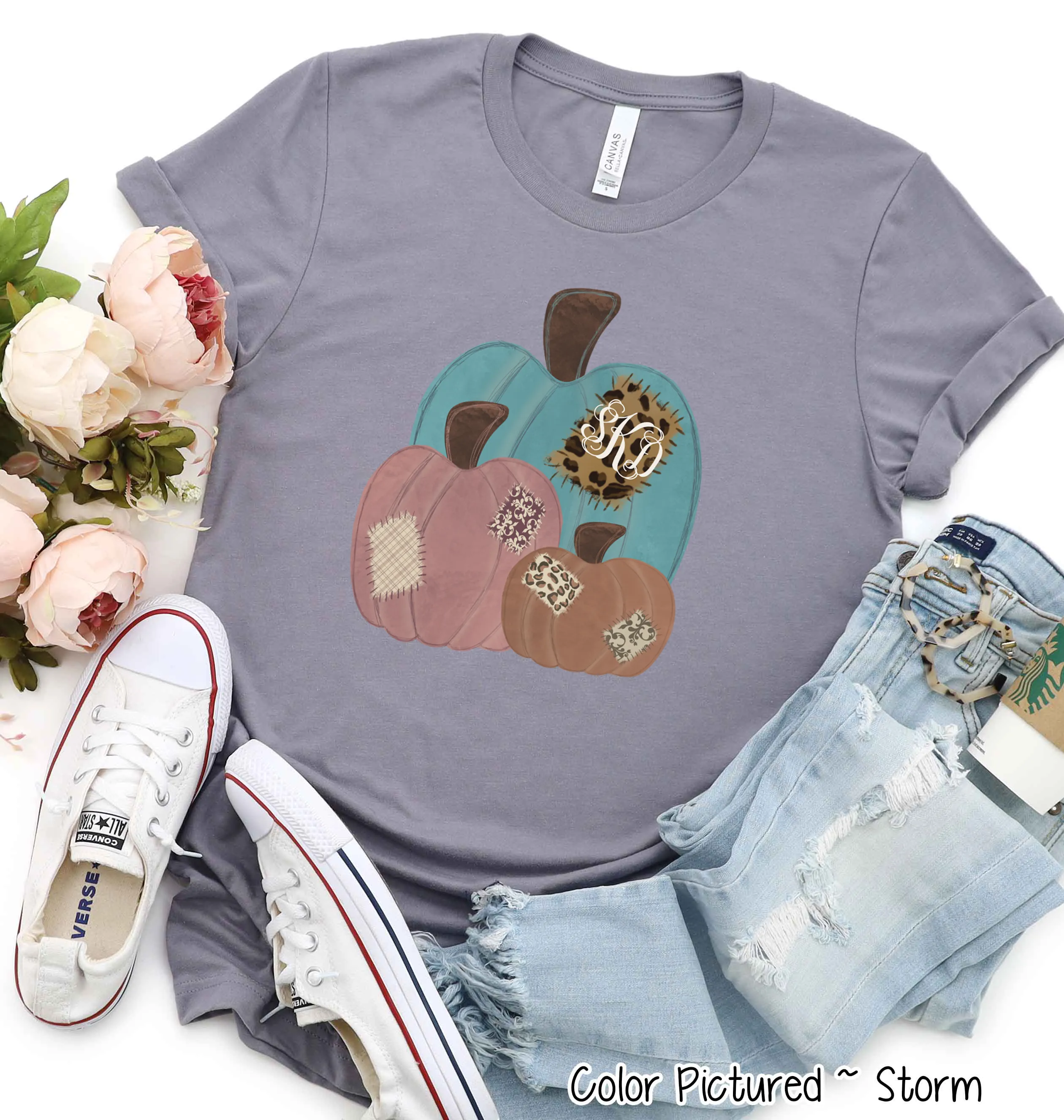 Patchwork Fall Pumpkin Trio Monogram Tee
