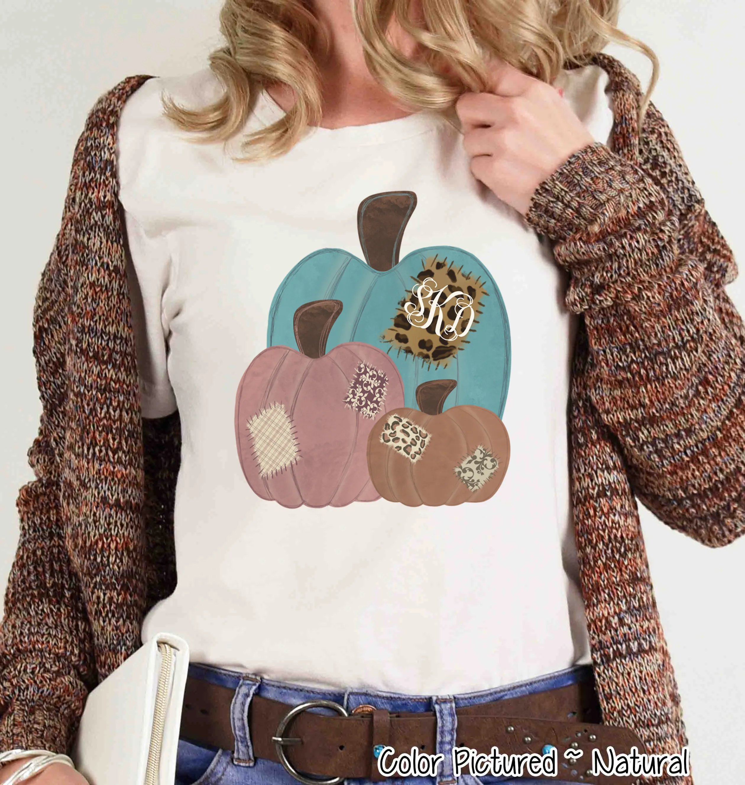 Patchwork Fall Pumpkin Trio Monogram Tee
