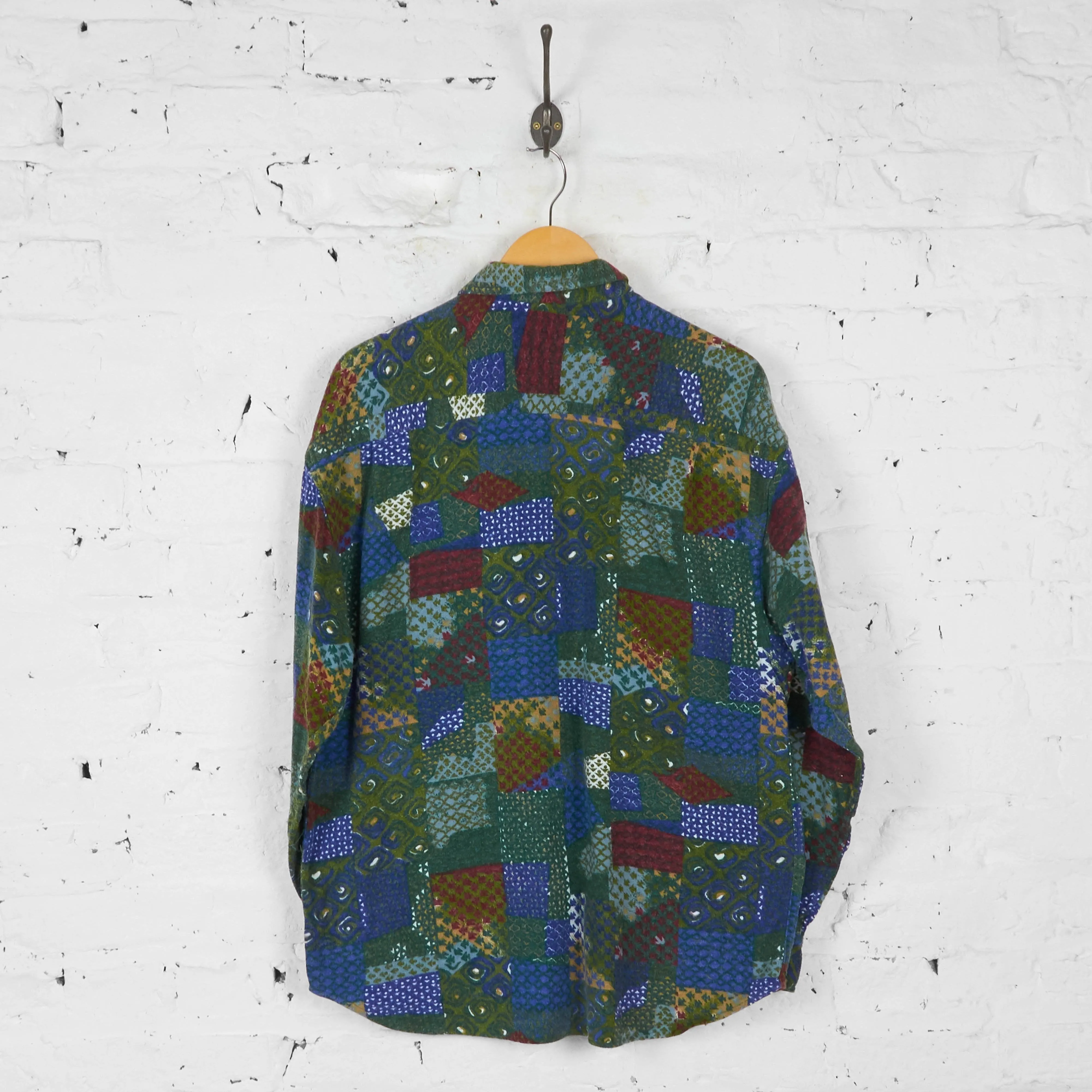 Patchwork Pattern Flannel Shirt - Green - L