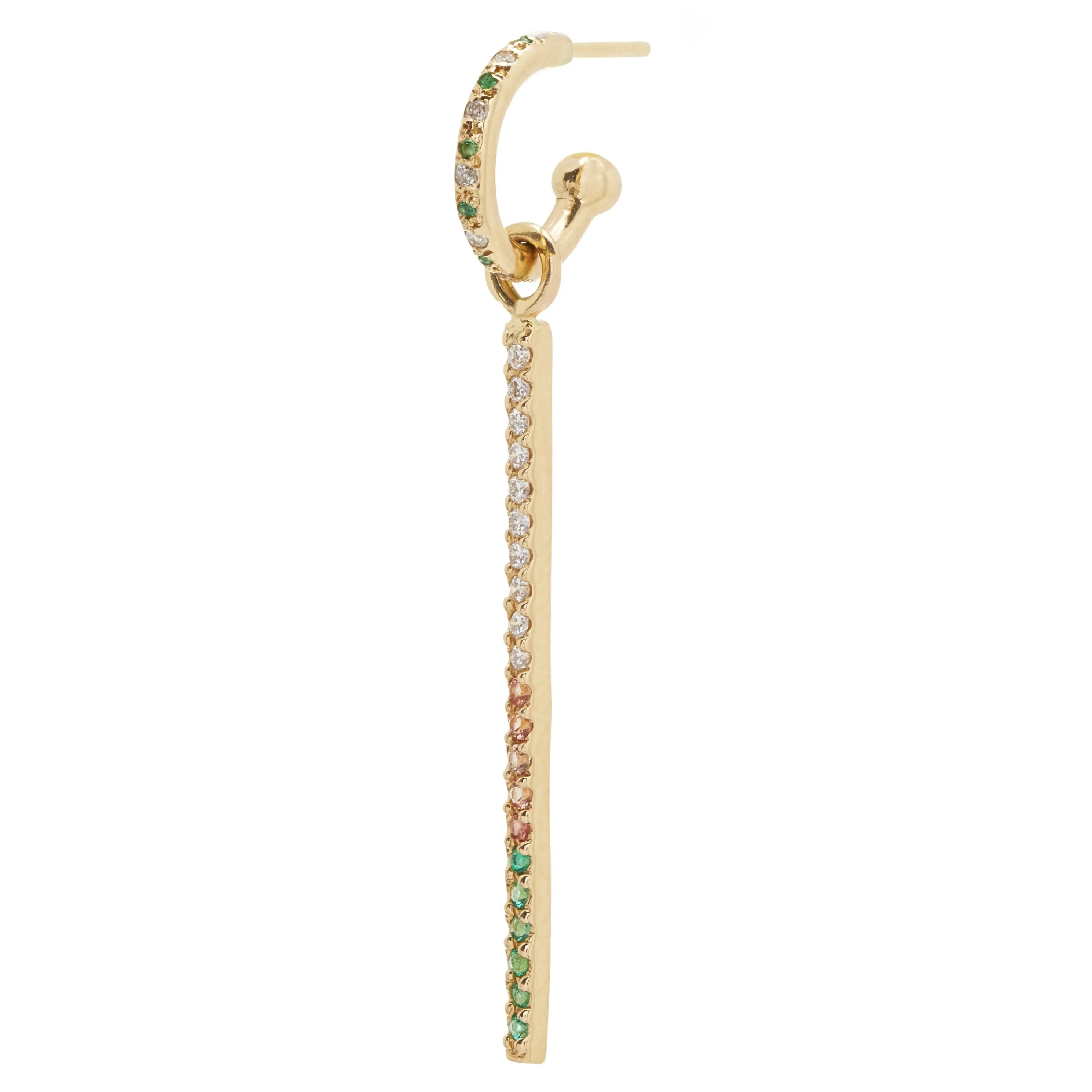Pavé Bar Earring with Emerald and Sapphire