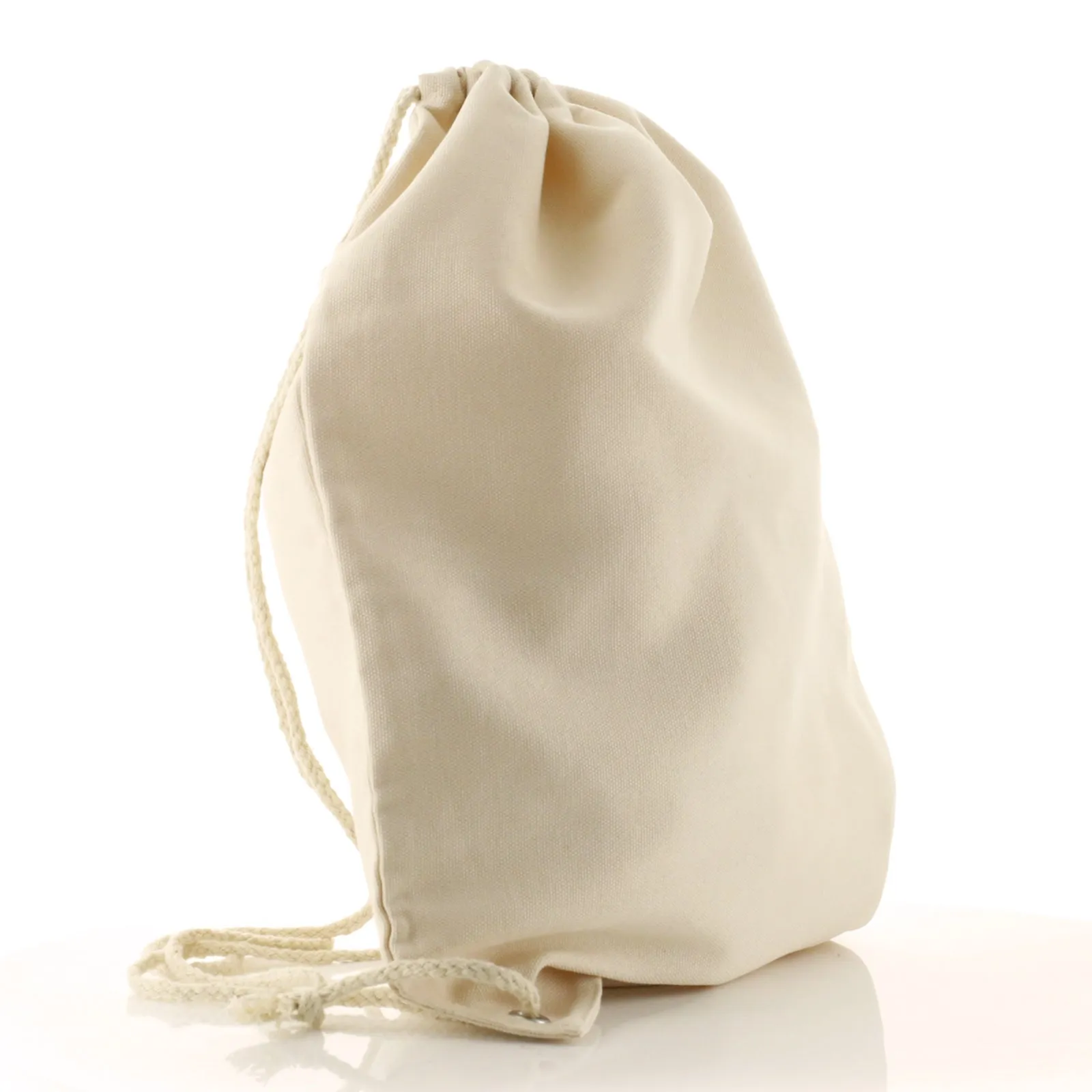 Personalised Canvas Drawstring Backpack with Lion Cub Olive Branch and Cute Text