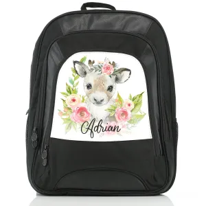 Personalised Rucksack with Reindeer Pink Flowers and Cute Text