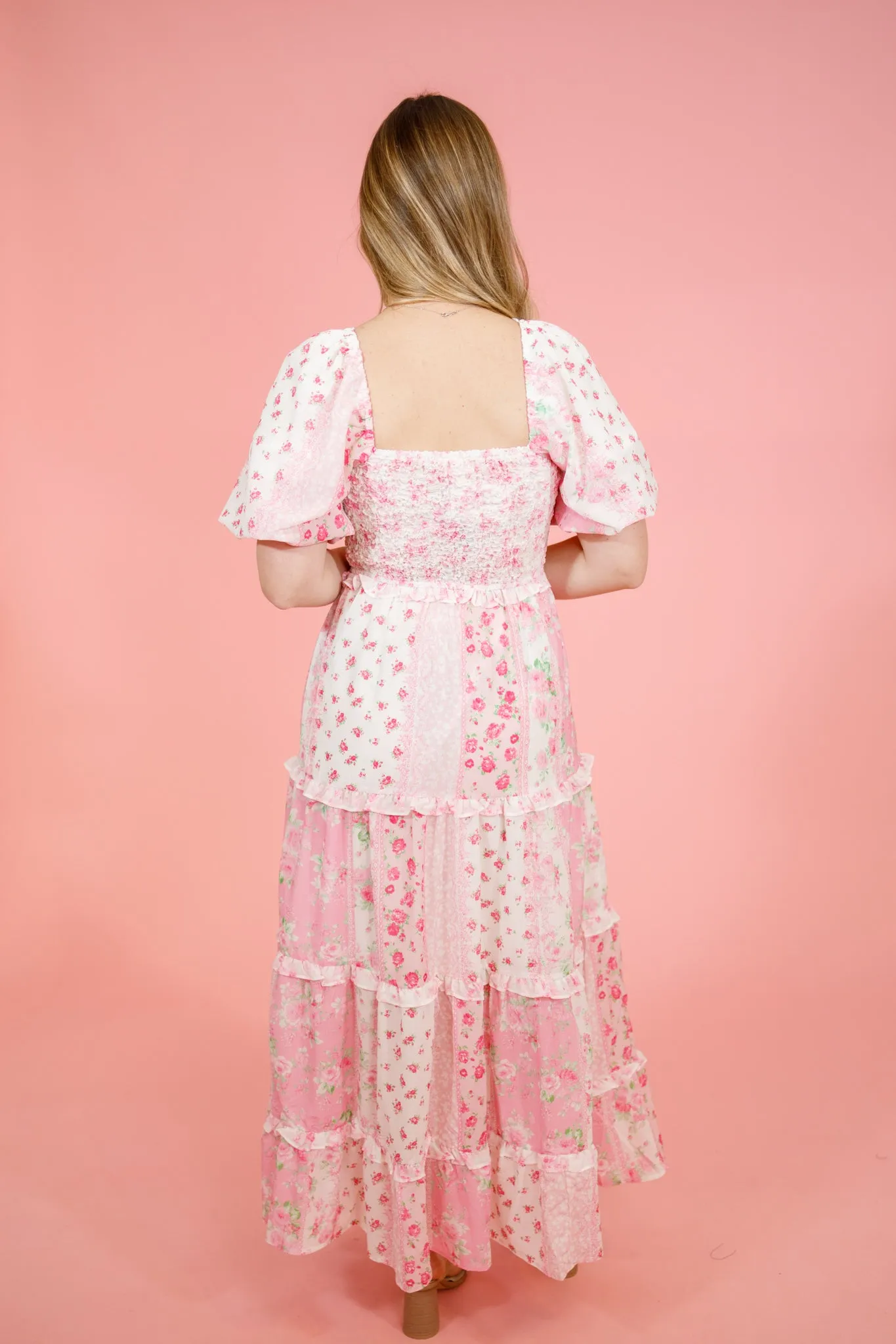 Pink Floral Smock Pattern Dress