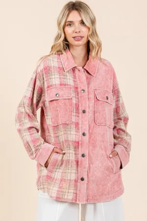 Pink Plaid Button Down Drop Shoulder Jacket