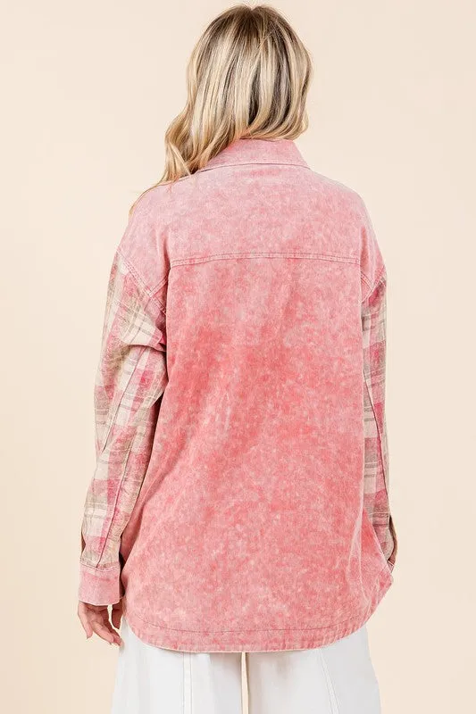 Pink Plaid Button Down Drop Shoulder Jacket