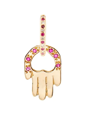 Pink Ruby Hamsa Charm Earring