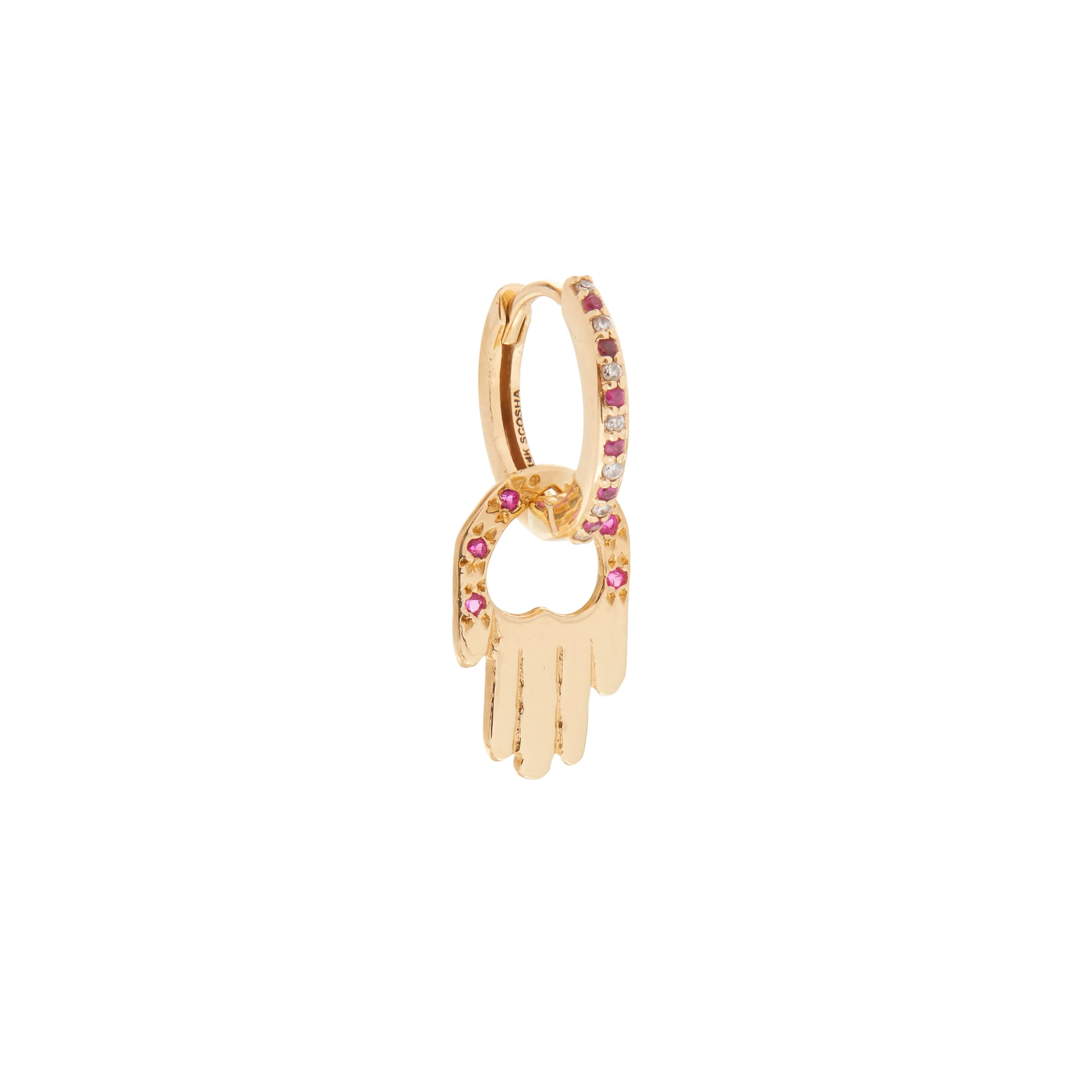 Pink Ruby Hamsa Charm Earring