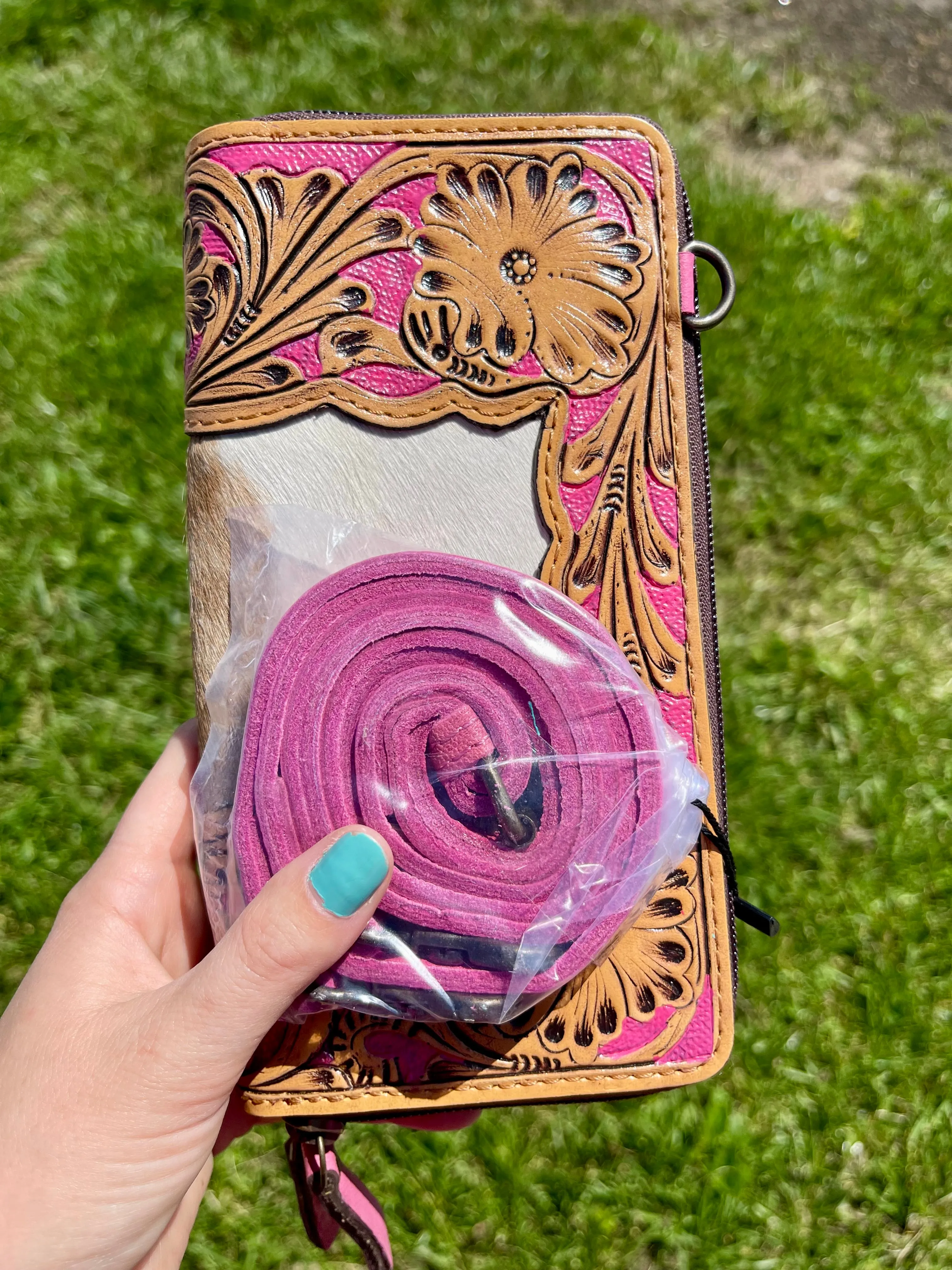 Pink Tooled Ladies Wallet