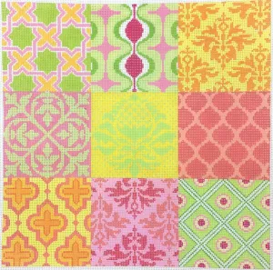 PL-424 Damask Wallpaper Patchwork – yellows, oranges, pinks & greens