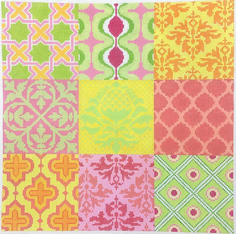 PL-424 Damask Wallpaper Patchwork – yellows, oranges, pinks & greens