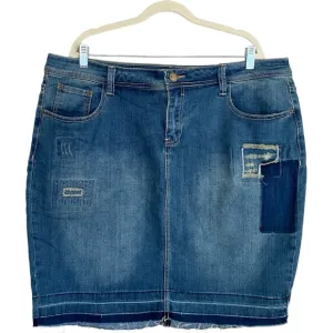 PLUS Lane Bryant NWT Denim Mixed Patchwork Raw Hem Jean Skirt Size 20
