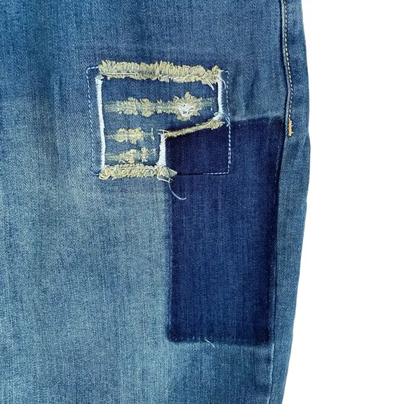 PLUS Lane Bryant NWT Denim Mixed Patchwork Raw Hem Jean Skirt Size 20