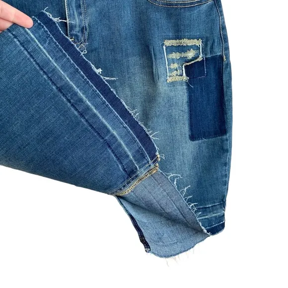 PLUS Lane Bryant NWT Denim Mixed Patchwork Raw Hem Jean Skirt Size 20