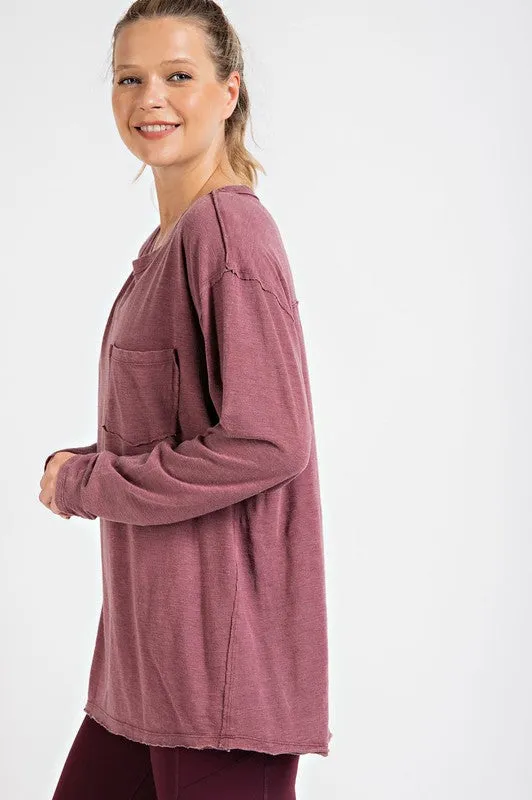 PLUS MINERAL WASHED ROUND NECKLINE LONGLSEEVE