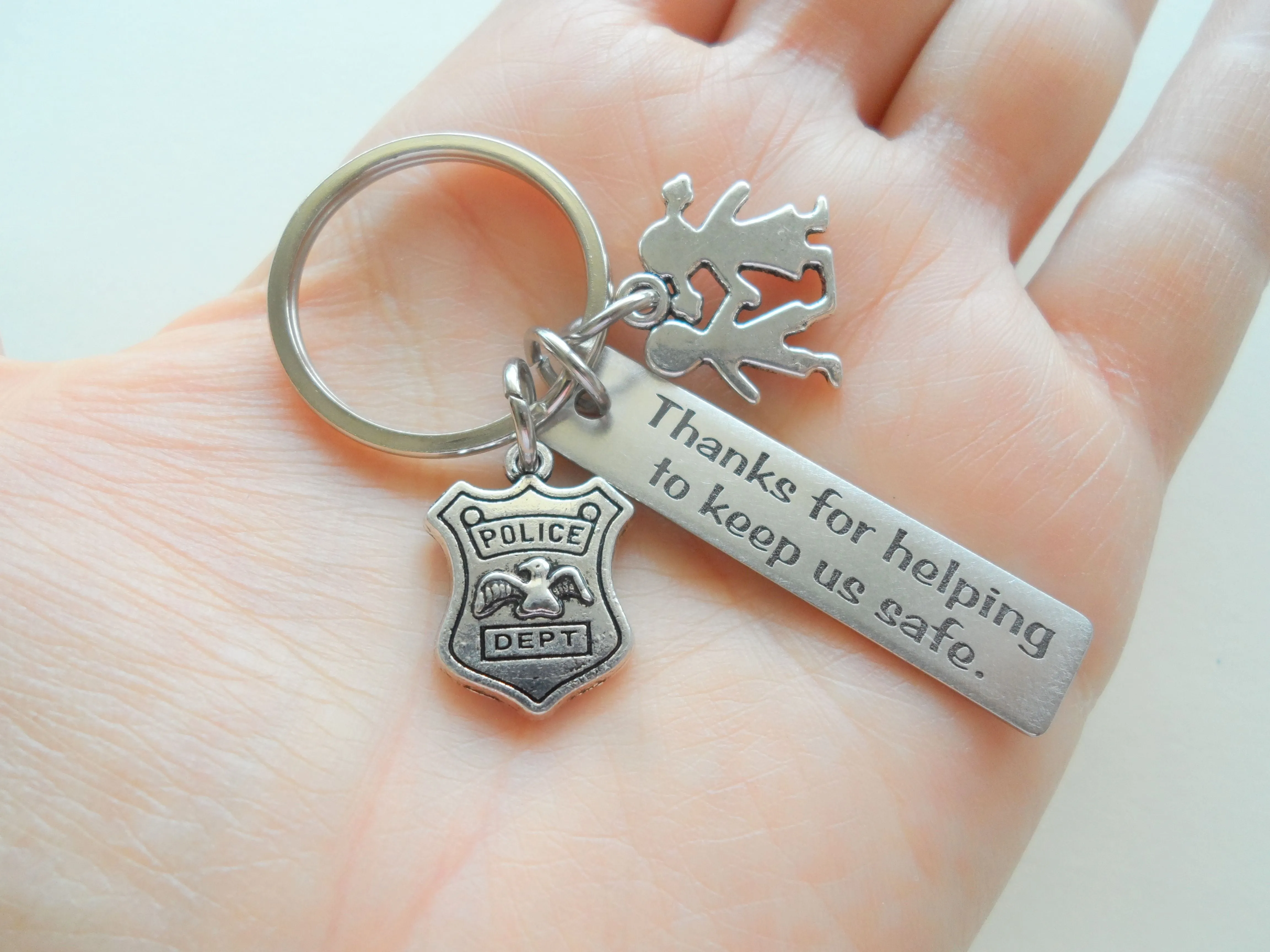 Police Officer Keychain, Police Badge Charm & Tag Keychain, Police Appreciation Gift, School Security Guard Thank You Gift