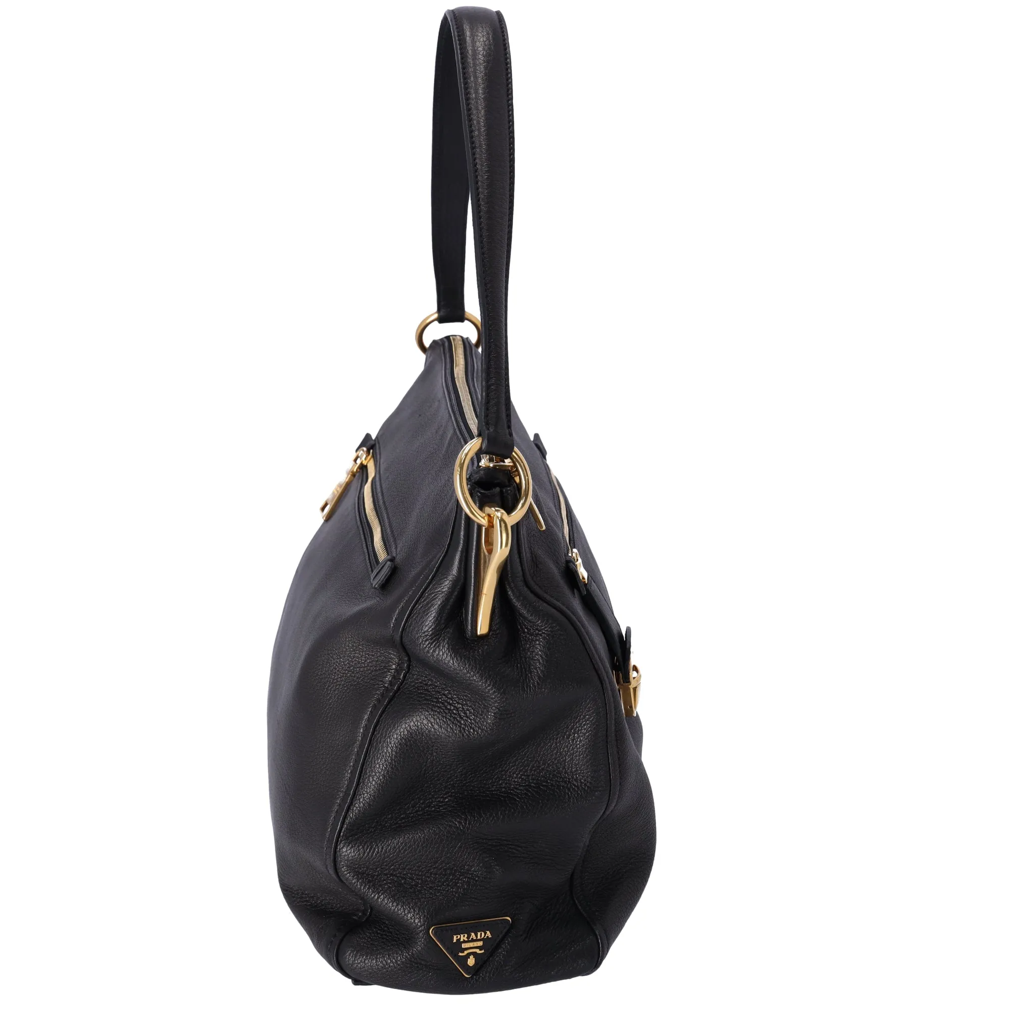 PRADA Pushlock Shoulder Bag BR4501 Black Leather
