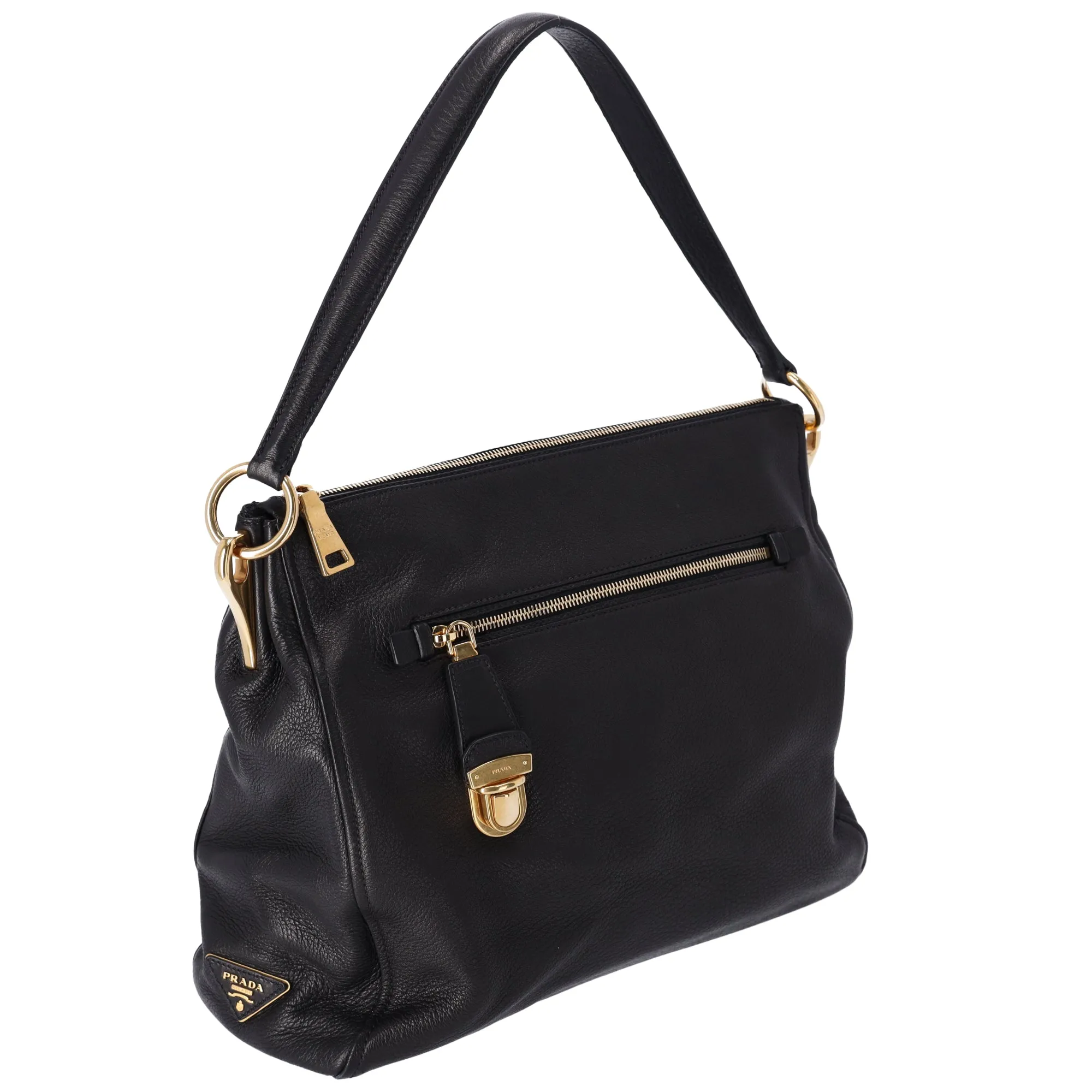 PRADA Pushlock Shoulder Bag BR4501 Black Leather