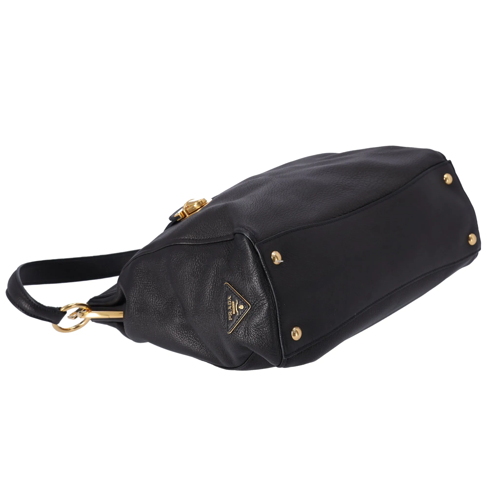 PRADA Pushlock Shoulder Bag BR4501 Black Leather
